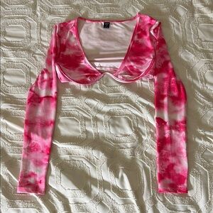 Pink Tie-Dye Long Sleeve Crop Top